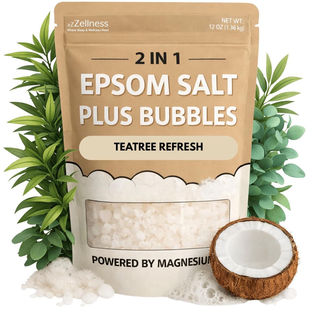 ZZZELLNESS Epsom Salt Plus Bubbles – Coconut & Teatree Scented Foaming Bath Soak – Magnesium Sulfate for Muscle Recovery, Stress Relief & Relaxation – Great for Aromatherapy – 12 oz
