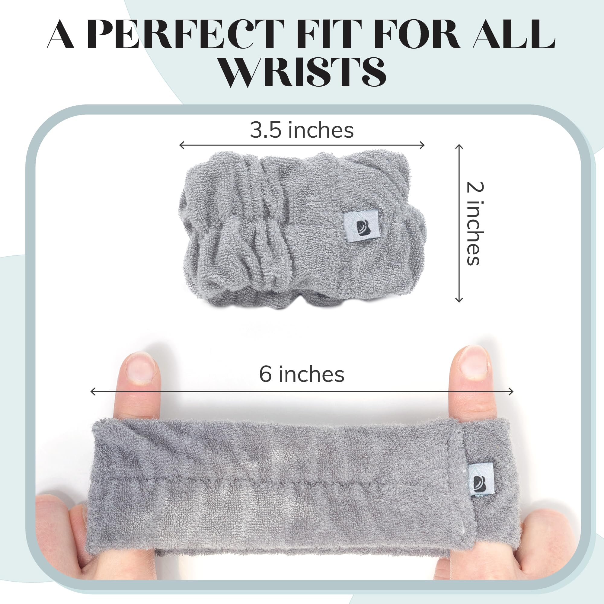 Wrist Bands for Washing Face (6pcs) – Soft, Absorbent Bamboo Viscose & Polyester Spa Wristbands Prevent Water from Spilling Down Arms | Fast-Drying, Shed-Free Cuffs in Black, White, Gray