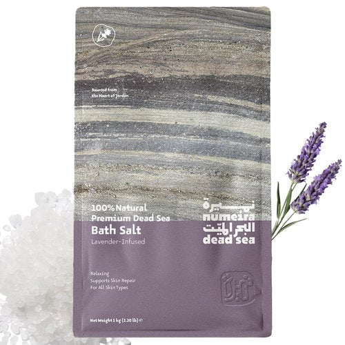Numeira Dead Sea Salts for Soaking - Relaxing Salt Bath Soak for Body Rejuvenation - Natural Mineral Salts - Coarse Dead Sea Salt Bath Salts for Women & Men w/Lavender Infused Essential Oil (2.2lb)