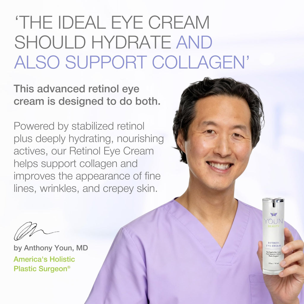 YOUN Beauty Retinol Eye Cream by Plastic Surgeon Dr. Anthony Youn | Paraben-Free Night Eye Cream with Liposomal Retinol & Hyaluronic Acid | Under Eye Cream for Hydration and Skin Firming, 1 Fl Oz