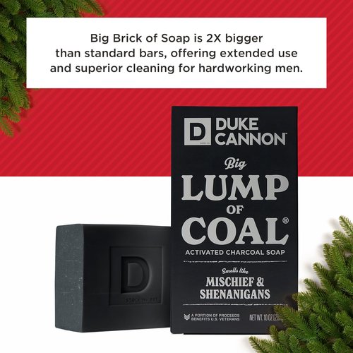 Duke Cannon Supply Co. Big Lump of Coal Soap Bar for Men Holiday Edition (Bergamot & Black Pepper Scent) Superior Grade, Extra Large, Paraben-free, All Skin Types, 10 oz (3 Pack)