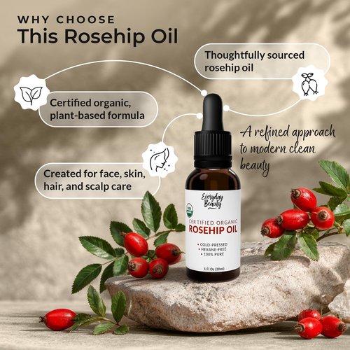 Organic Rosehip Seed Oil | 100% Pure, Cold-Pressed, Unrefined | USDA Certified Organic | Amber Glass Bottle with Glass Dropper | For Face, Skin & Hair - 1 Fl Oz
