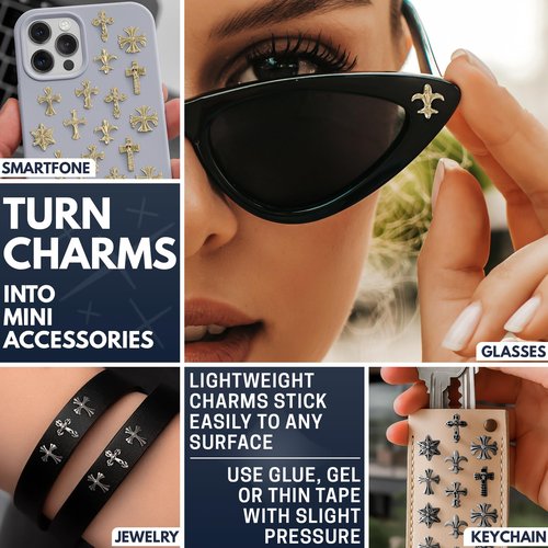 Silver and Gold Cross Nail Charms – 240 Pcs Cross Charms for Nails Crafted from Acrylic & Alloy, Long-Lasting Metallic Shine – Easy-to-Use Nail Decorations for Home, Salon & Holiday Manicure Ideas