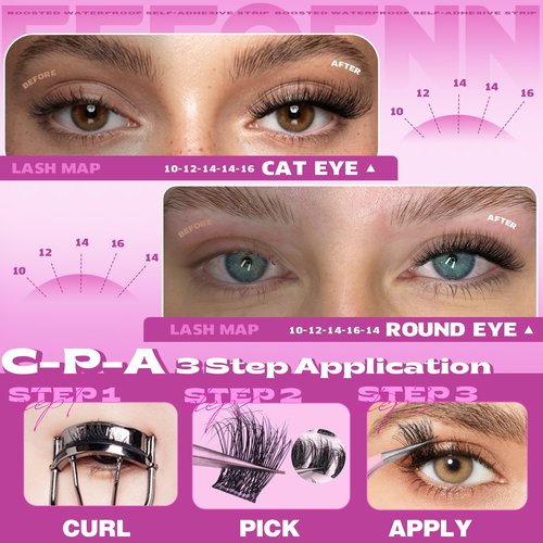 Self Adhesive Eyelashes Fluffy Self Adhesive Lash Clusters Pre Glue Eyelash Clusters Wispy Cluster Eyelash Extensions 10-16mm No Glue Needed Individual Lashes DIY Lash Extension Kit with Tweezers