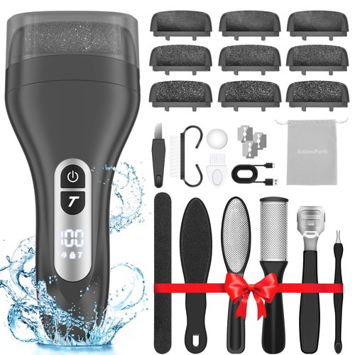 Electric Callus Remover for Feet,Professional Pedicure Kit Rechargeable Foot File Hard Skin Remover for Cracked Heels &Dead Skin,with 9 Roller Heads 2 Speed (Black DR)