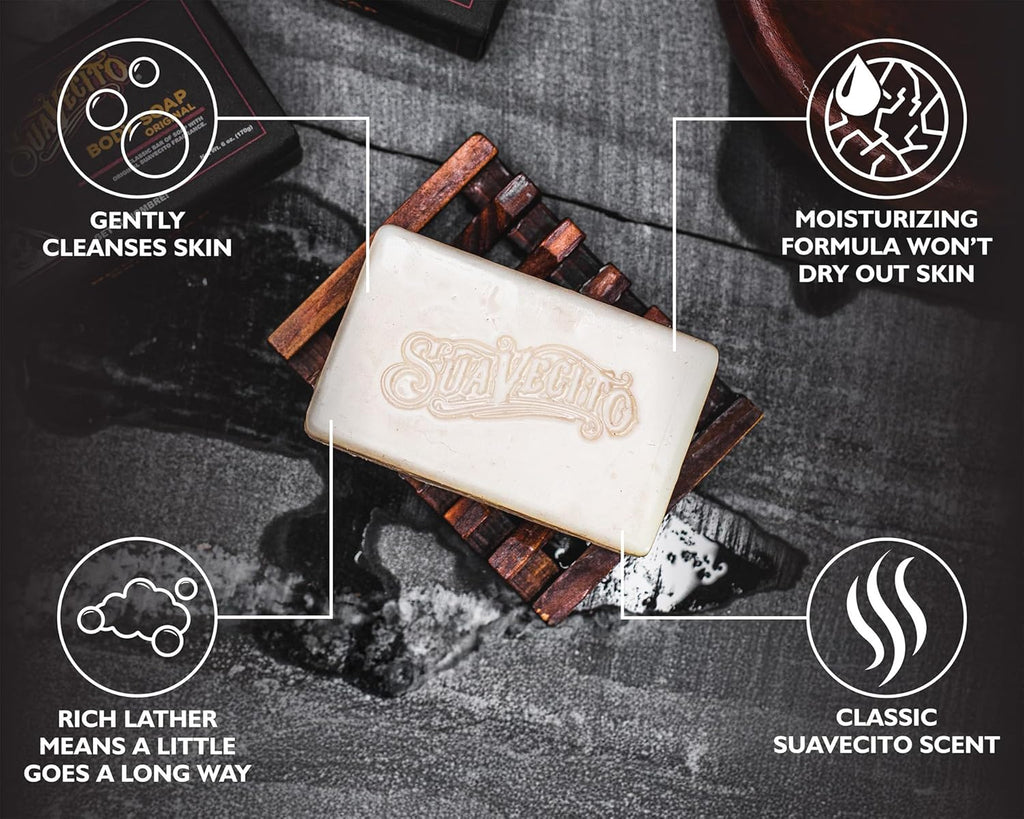 Suavecito Body & Hand Soap Bars - Moisturizing Formula with Masculine Original Fragrance | 6 oz, 3 Pack