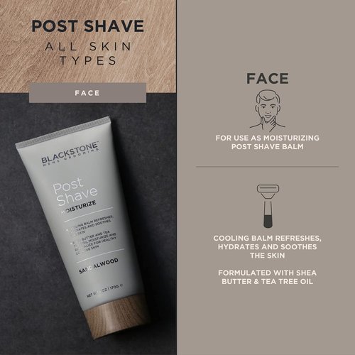 Blackstone Men's Grooming Post Shave Moisturizer - Soothing Tea Tree Oil & Aloe Balm | Sandalwood (6 oz)