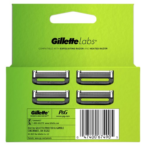Gillette Labs Mens Razor Blade Refills Compatible with Gillette Labs Razors - 4 Cartridges With Exfoliating Bar