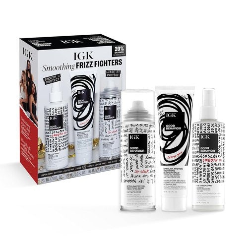 IGK Smoothing Frizz Fighters Kit - Ultimate Anti-Frizz Hair Care Solution | Travel Size Set