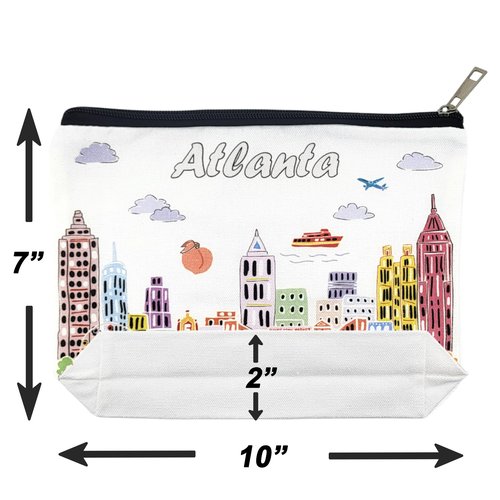 Beary Blu City Themed Artwork Cosmetic Bag Series – Designed in USA, Travel Makeup Bag with Zipper, Souvenir Gift for Women, Artwork Organizer for Purse or Toiletry (Atlanta)