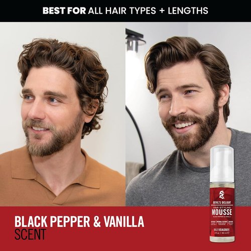 Billy Jealousy Devil’s Delight Hair Styling Mousse for Men - Light Hold & Volume Boost - Travel Size, Vegan, Black Pepper Vanilla Scent