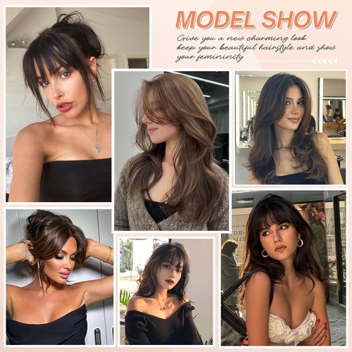 Benehair Clip on Bangs for Women Human Hair, Fake Bangs Clip Human hair, Middle Part Clip in Hair Extensions Hair Pieces with Temples for Daily Wear (Dark Brown)