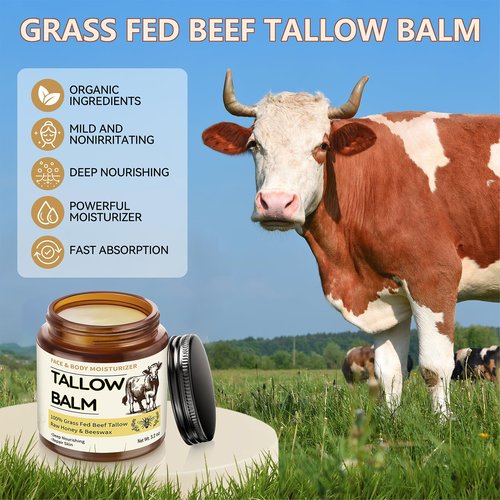 Taoscare Beef Tallow for Skin, Organic Tallow and Honey Balm for Face, Natural Face Moisturizer, Grass Fed Beef Tallow Skin Care Cream Body Butter, Deep Hydrate and Nourish Dry Skin