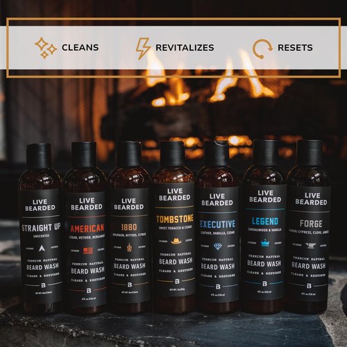 Live Bearded Beard Wash, 8 fl oz - Water-Based Face Cleanser with All-Natural Ingredients for a Gentle, Deep Clean - Made in the USA | Legend Scent - Sandalwood, Vanilla