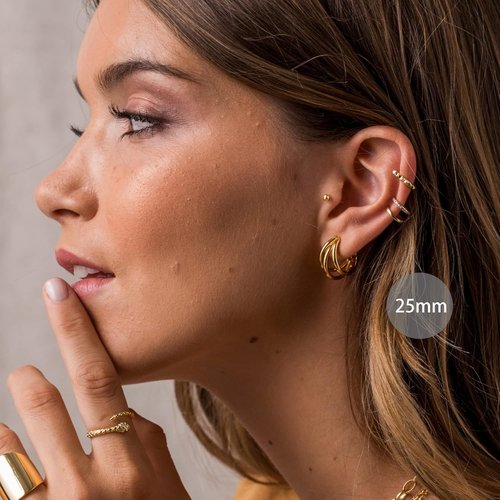 Skiennix Chunky Gold Hoop Earrings - 14k Gold Plated Triple Hoops | Hypoallergenic & Trendy Jewelry for Women