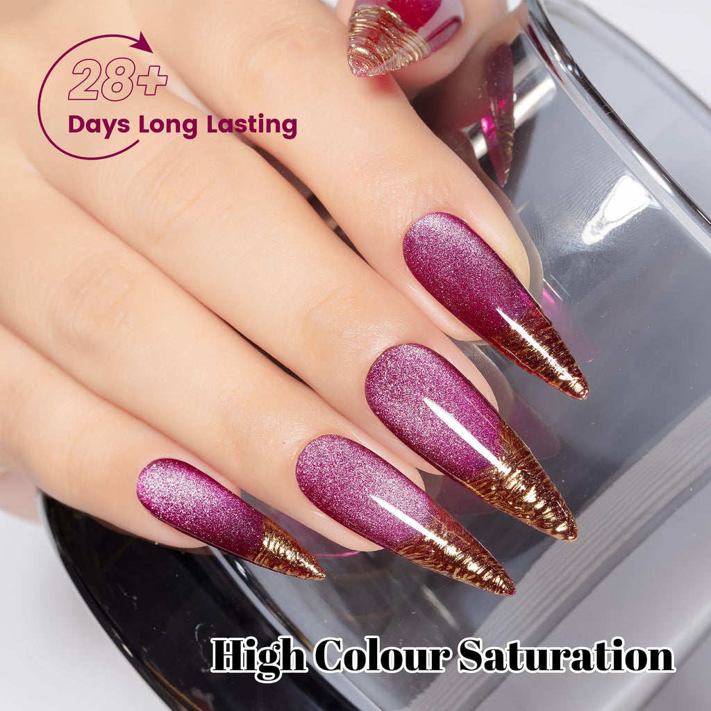YTD Likomey Cat Eye Gel Nail Polish Set,Fall Winter 8 Colors Crystal Magnetic Glitter with Magnet Stick Kit,Silver Green Blue Black Champagne Gold Brown Plum UV Color Varnish,0.25 Fl Oz 7.5 ml