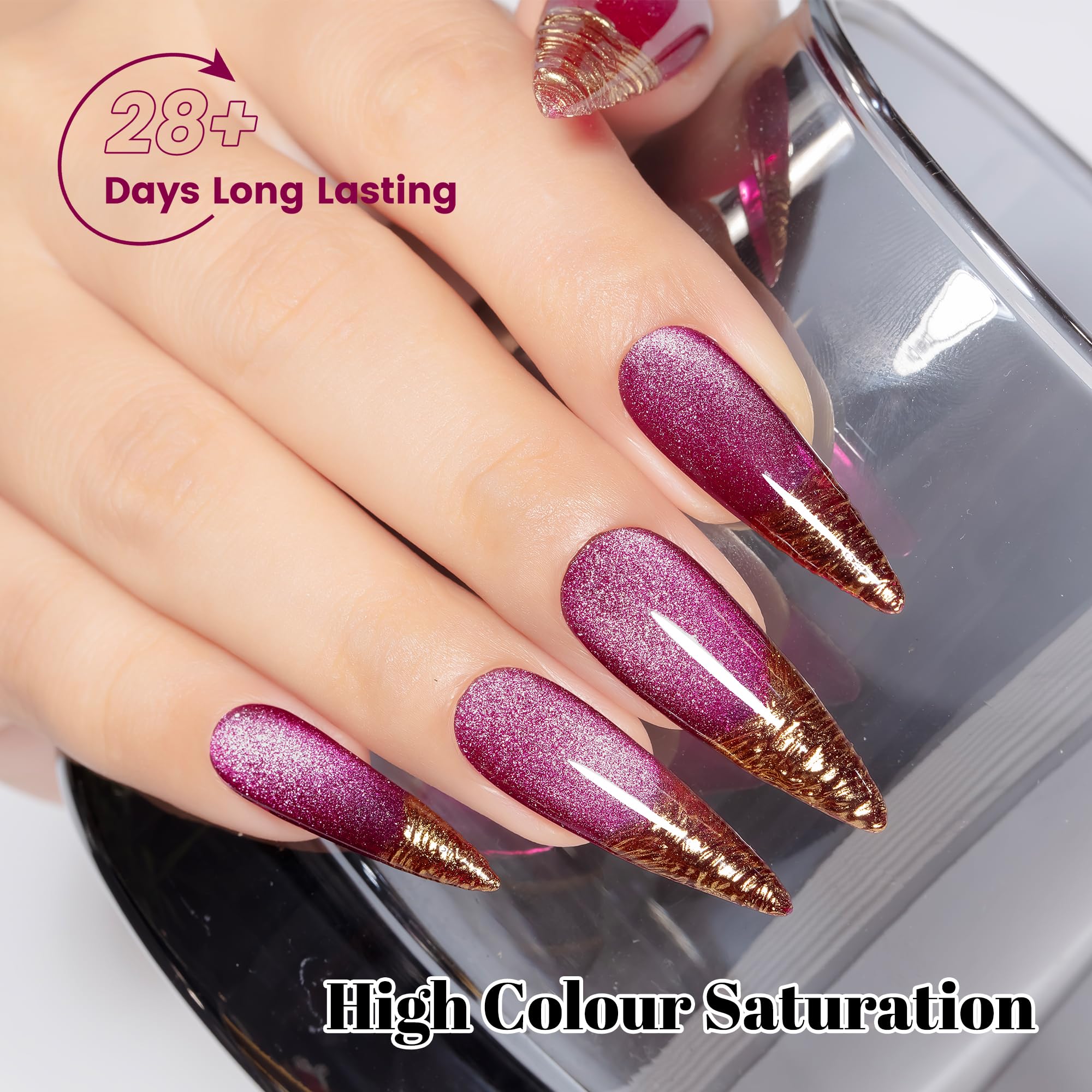 YTD Likomey Cat Eye Gel Nail Polish Set,Fall Winter 8 Colors Crystal Magnetic Glitter with Magnet Stick Kit,Silver Green Blue Black Champagne Gold Brown Plum UV Color Varnish,0.25 Fl Oz 7.5 ml