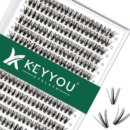 Lash Clusters 300pcs Eyelash Clusters 30D 0.07D Curl 12mm DIY Eyelash Extension KEYYOU Large Tray Volume Soft&Natural Individual Lashes(30D-0.07D,12）