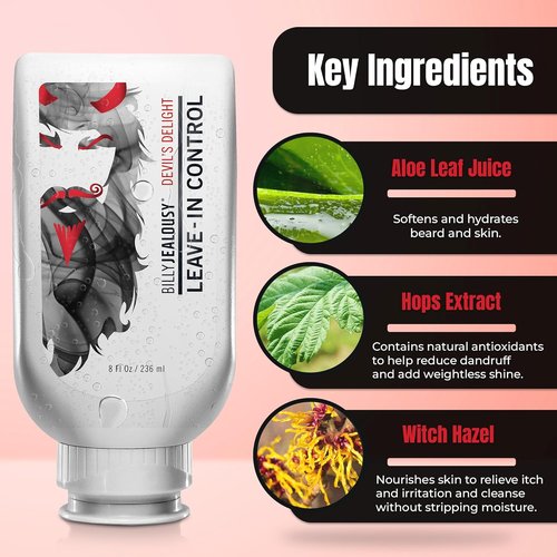 Billy Jealousy Beard Control Leave-In Conditioner - Softens Hair & Skin with Aloe & Jojoba Oil | Light Hold, Matte Finish
