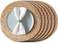 Aofmee Round Woven Placemats Set of 6 - Boho Rattan Table Mats in Natural Water Hyacinth for Rustic Dining Decor