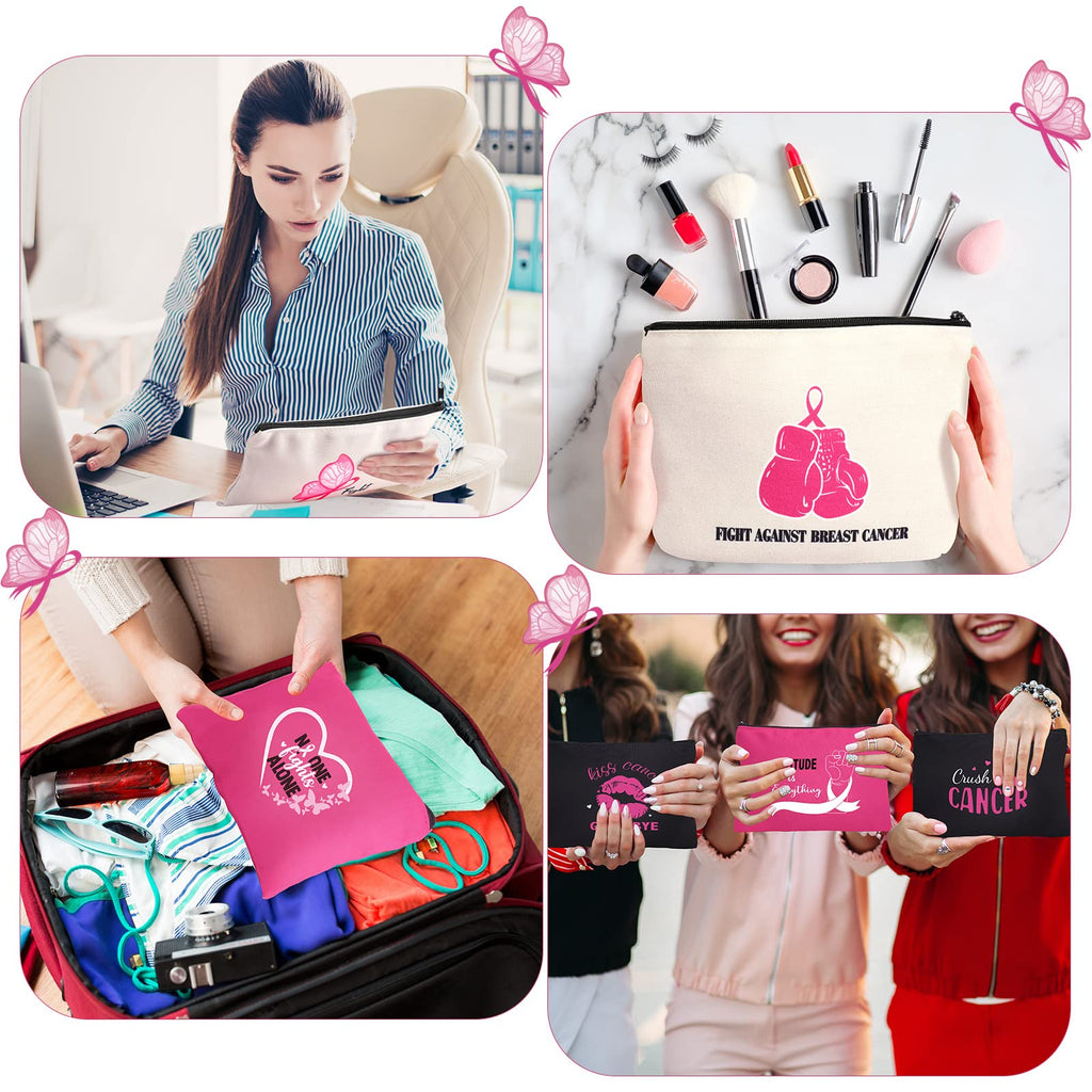 Xuniea Breast Cancer Awareness Bag Pink Ribbon Travel Makeup Pouch Breast Cancer Cosmetic Pouch Portable Canvas Breast Cancer Gift Bag for Vacation Travel Women Breast Cancer Awareness Party