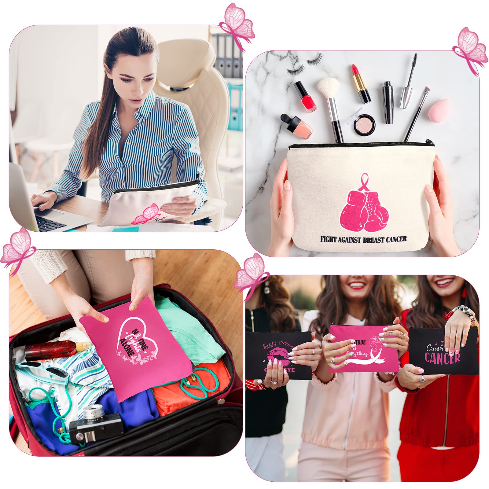 Xuniea Breast Cancer Awareness Bag Pink Ribbon Travel Makeup Pouch Breast Cancer Cosmetic Pouch Portable Canvas Breast Cancer Gift Bag for Vacation Travel Women Breast Cancer Awareness Party