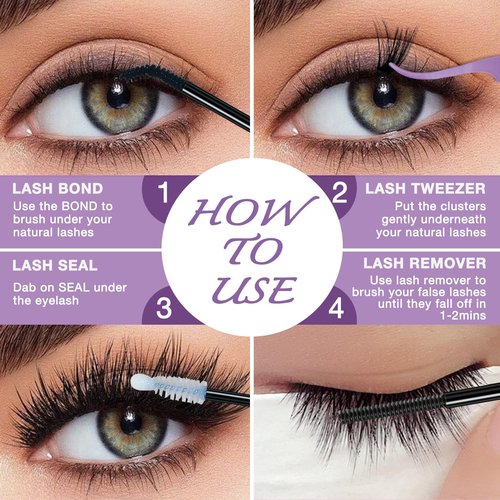 proamate Cluster Lashes Individual Cluster Eyelashes D Curl Mix 10-18mm (60D+80D) Eyelashes Cluster Volume & Dramatic Russian Individual Eye Lashes for Beginners (60D+80D Lash kit with Remover)