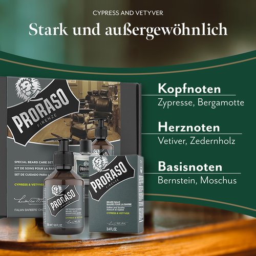 Proraso Cypress and Vetyver Beard Care Duo Kit - Beard Wash and Balm with Fresh, Citrus Earthy for New or Short Beards - Premium Italian Gift Set for Men