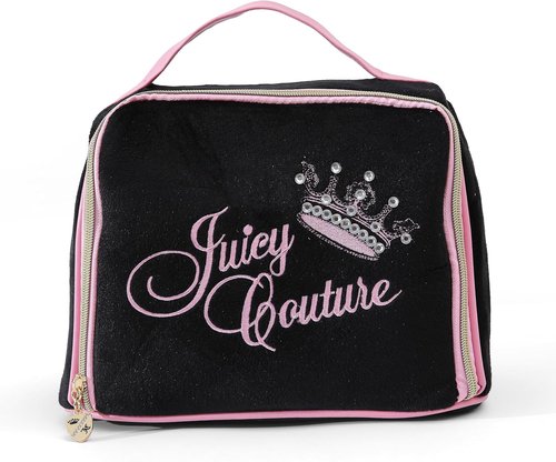 Juicy Couture Makeup Bag - Vintage Style Velour Organizer with Rhinestone Crown | Black Travel Essentials