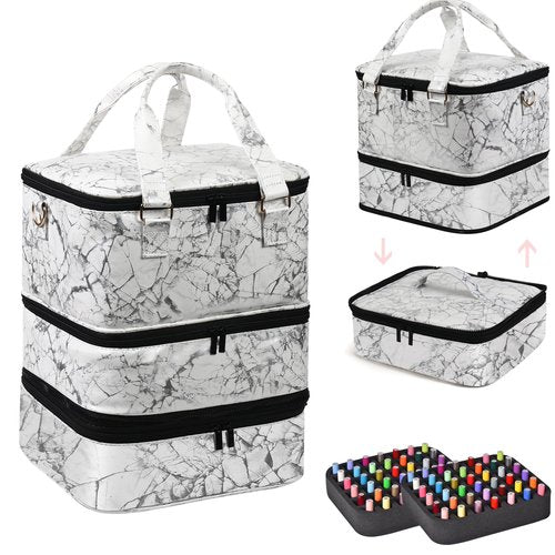 FCQQYWZ Large Nail Polish Organizer Case Hold 84+ Bottles Nail Polish & Nail Lamp, 3 Layers Nail Organizers and Storage for Nail Tech with Divider, Travel Carrying Case for Nail Polish Kit Set(White)