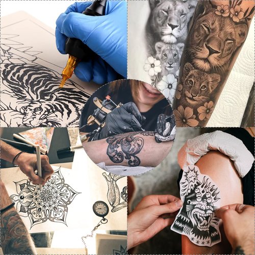 614Pcs Tattoo Skin Practice Kit for Beginners - Autdor Professional Training Set Include 10 Realistic Fake Skin Sheets with 50 Transfer Paper 300 Ink Caps 200 Machine Covers 4 Grip Tape 50 Dental Bibs