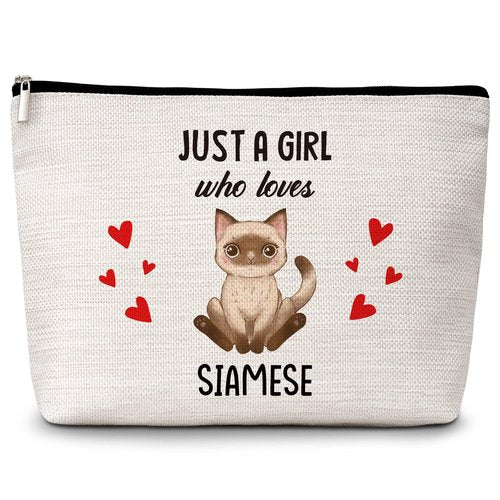 Levitatinyear Cat Lover Gift Makeup Bags, Just A Girl Who Loves Cats Cosmetic Bag, Siamese Makeup Pouch Gifts for Cat Lovers Pet Owners, Birthday Christmas Gifts for Girls Women Friends -76