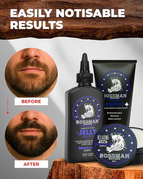 Bossman Essentials Beard Kit - 3-Piece Grooming Set with Oil, Conditioner & Balm | Perfect Gift for Men