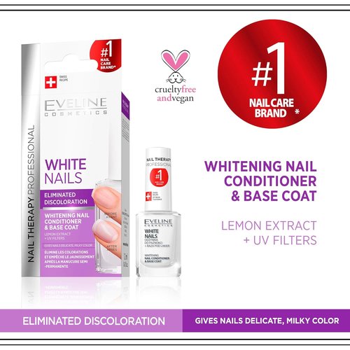 Eveline Cosmetics Nail Whitener - 3 In 1 Formula for Instant Whitening & Brightening