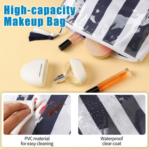 Fozira Makeup Bag, Small Clear Coated Cosmetic Bags for Women Girls, Waterproof Travel Makeup Bag for Purse Organizer Zipper Pouch Beach Summer Vacation Essentials Gifts for Women