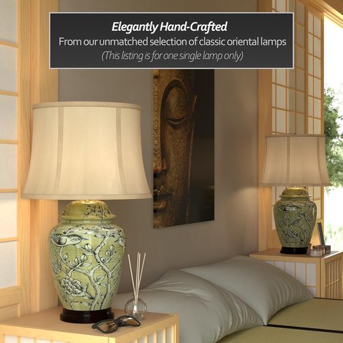 Red Lantern 25-Inch Jade Green Birds and Flowers Table Lamp - Elegant Home Décor Accent