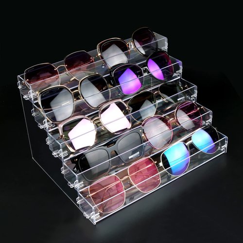 BVANQ Sunglasses Organizer Countertop Stand, 5 Tier Sunglass Holder Display Rack, Nail Polish Organizer Acrylic Display Stand, Assembly Required