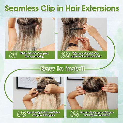 Clip in Hair Extensions Real Human Hair Balayage 14inch Chocolate Brown and Honey Blonde Human Hair Clip in Extensions 100% Human Hair Highlight Seamless Clip ins Extension for Women 8pcs Double Weft
