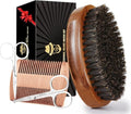Sosoon Beard Brush for Men, 100% Pure Boar Bristle Beard Brush, Beard Grooming Set Including Beard Comb, 2 Pcs Mustache Scissors, and Travel Bag