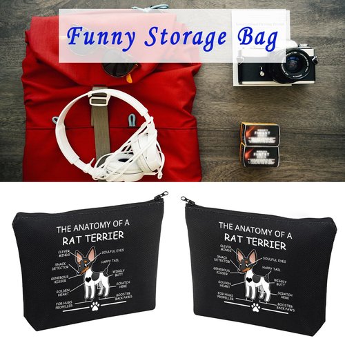 LEVLO Funny Rat Terrier Lovers Gifts: The Anatomy of A Rat Terrier Cosmetic Bags for Veterinary Mom Travel Toiletry (Black)