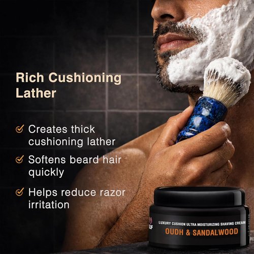 Pink Woolf Premium Shaving Cream - Oudh & Sandalwood Scent - Rich Lather for Smooth Shave - 3.5 oz