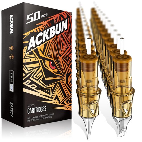 Ackbun 50Pcs Assorted Tattoo Needles #10 5Pcs each of 5RL, 7RL, 9RL, 11RL, 5RS, 9RS, 15RM, 21RM, 15M1, 21M1 Mixed Size Disposable Tattoo Cartridge Needle Pro Sterilization and Safety for Tattoo Pen