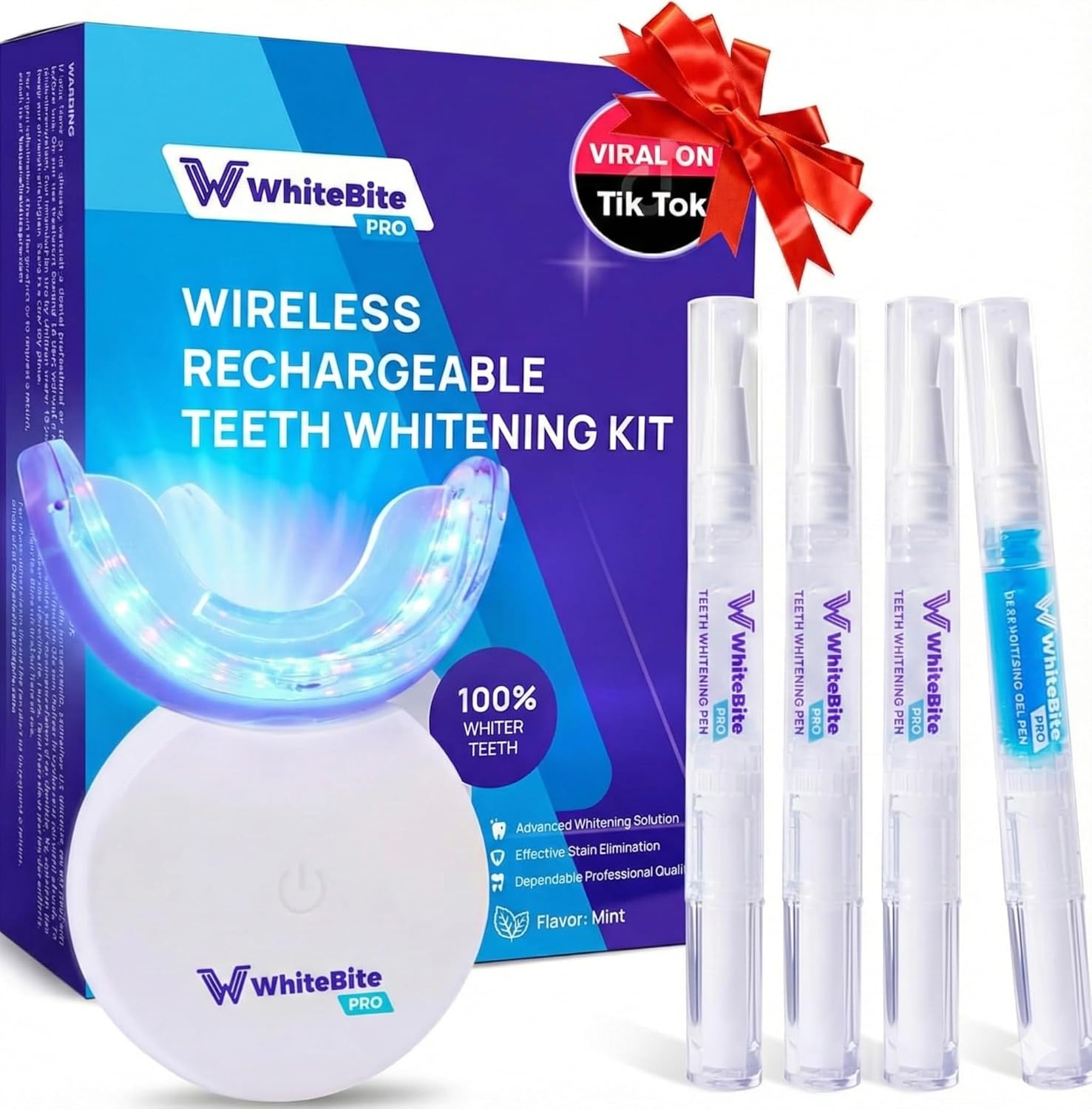 Whitebite Pro Teeth Whitening Kit - Dental-Grade Whitening for Sensitive Teeth | 32X LED Light + 35% Carbamide Peroxide Gel + Mint Flavor