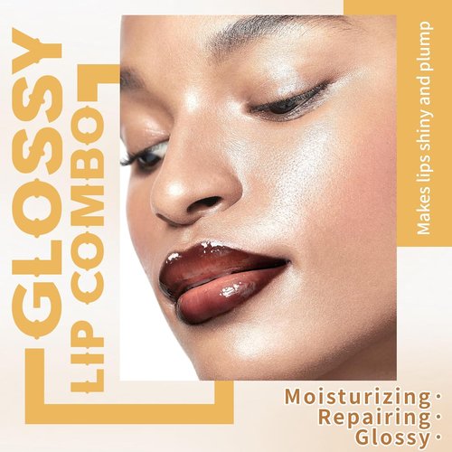 HOSAILY Nourishing Lip Gloss Kit - Hydrating, Non-Sticky Plumping Lip Oil & Liner Combo | Natural Nude Tints
