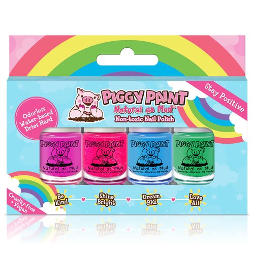 Piggy Paint | 100% Non-Toxic Girls Nail Polish | Safe, Cruelty-free, Vegan, & Scented for Kids | Rainbow 4 Polish Box Gift Set