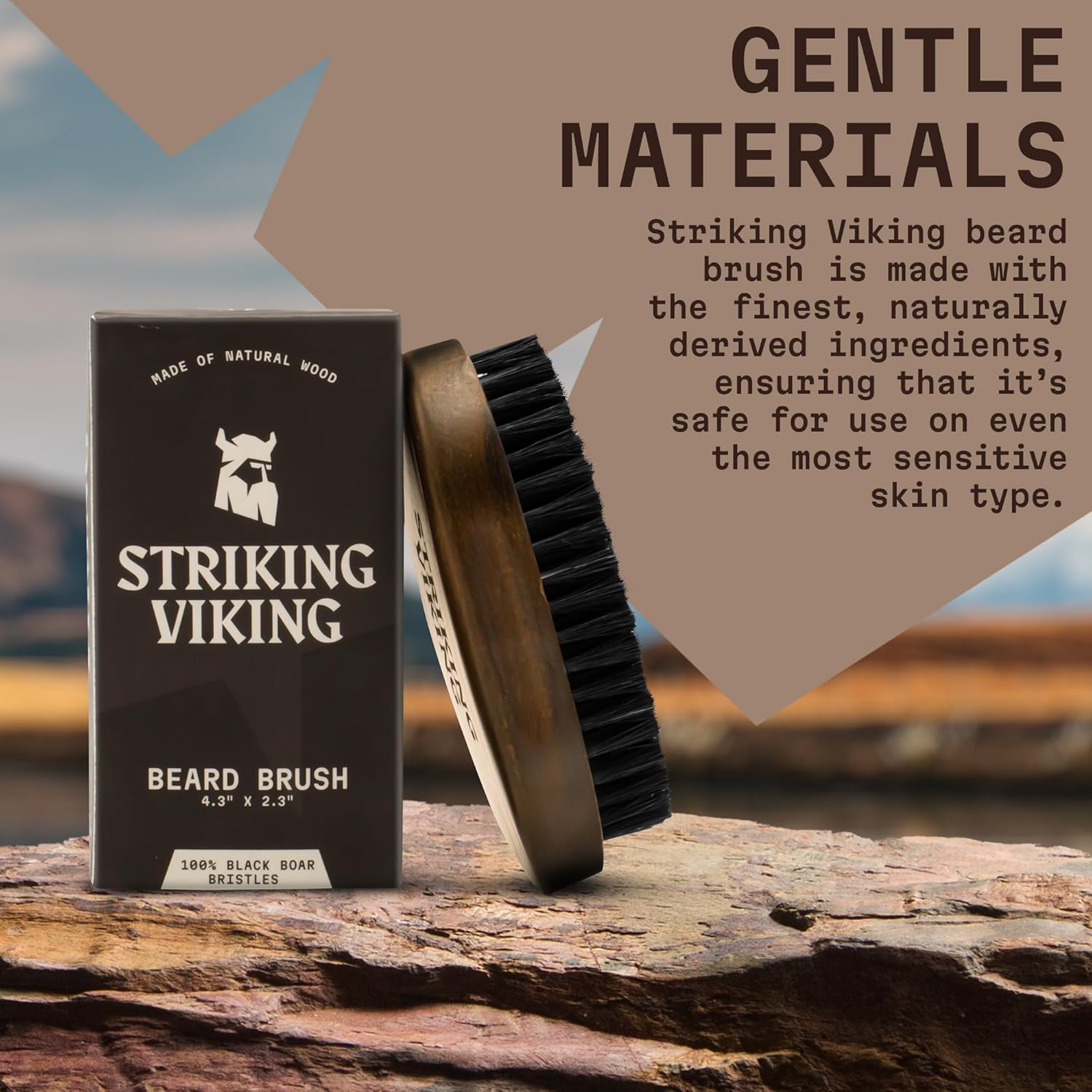 Striking Viking Beard Brush - 4.3-Inch Beech Wood Handle, Brown | Boar Bristle Grooming Tool
