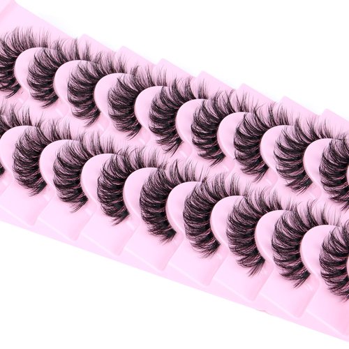 Natural Lashes Fluffy False Eyelashes Wispy Lashes 3D Volume Strip Lashes 14mm D Curly Fake Eyelashes with Clear Band 10 Pairs Eye Lashes by Calphdiar