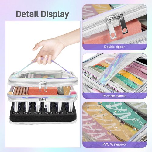 Beloving Nail Polish Organizer, Clear Double Tier Nail Storage Organizer Case Holds 30 Bottles, Portable PVC Nail Tech Bag with Dividers, Nail Polish Supplies Travel Case for Display