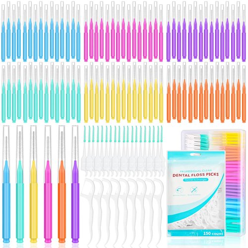 Lezmarket 450PCS Interdental Brushes and Flosser Picks Kit, Braces Brushes, Soft Picks and Dental Floss Sticks for Teeth, Braces Cleaner Brush Tooth Floss Pick Between Teeth Brushes for Braces
