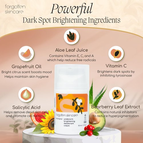 Forgotten Skincare The Original Underarm Brightening Deodorant Cream For Dark Underarms Treatment, Body Odor Eliminator For Women & Men, Ingrown Hair Treatment, Vitamin C & Salicylic Acid